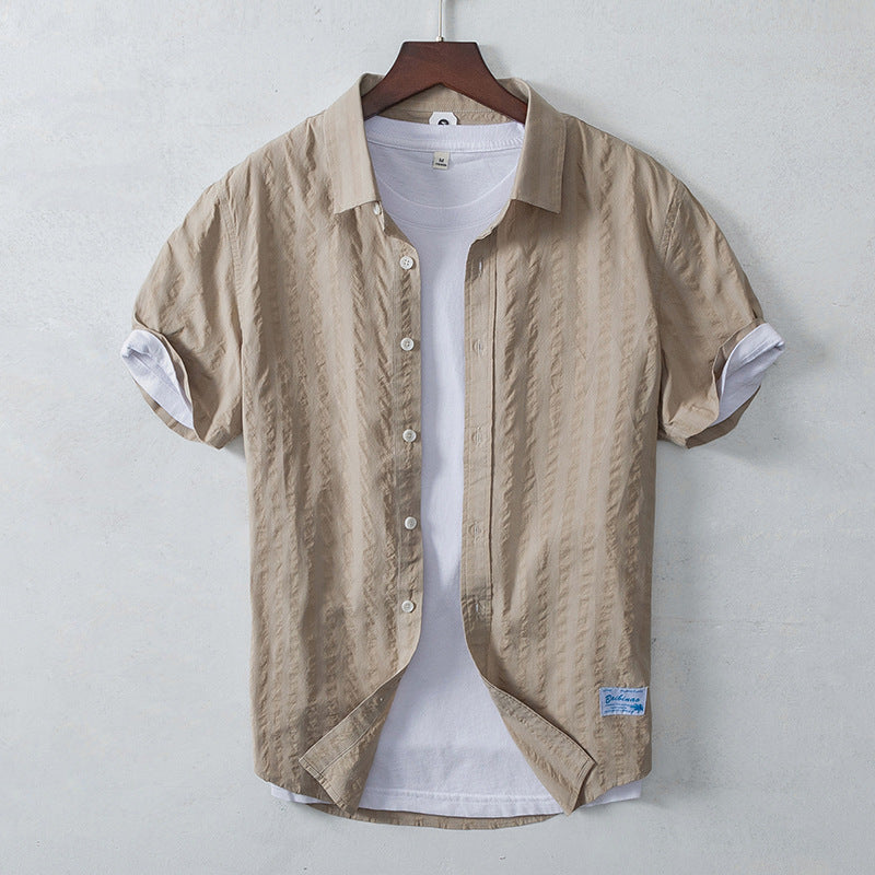 Leisure Striped Thin Short Sleeve Pure Cotton Shirt