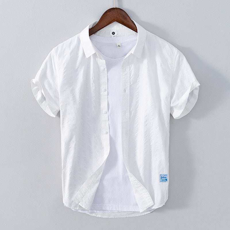 Leisure Striped Thin Short Sleeve Pure Cotton Shirt