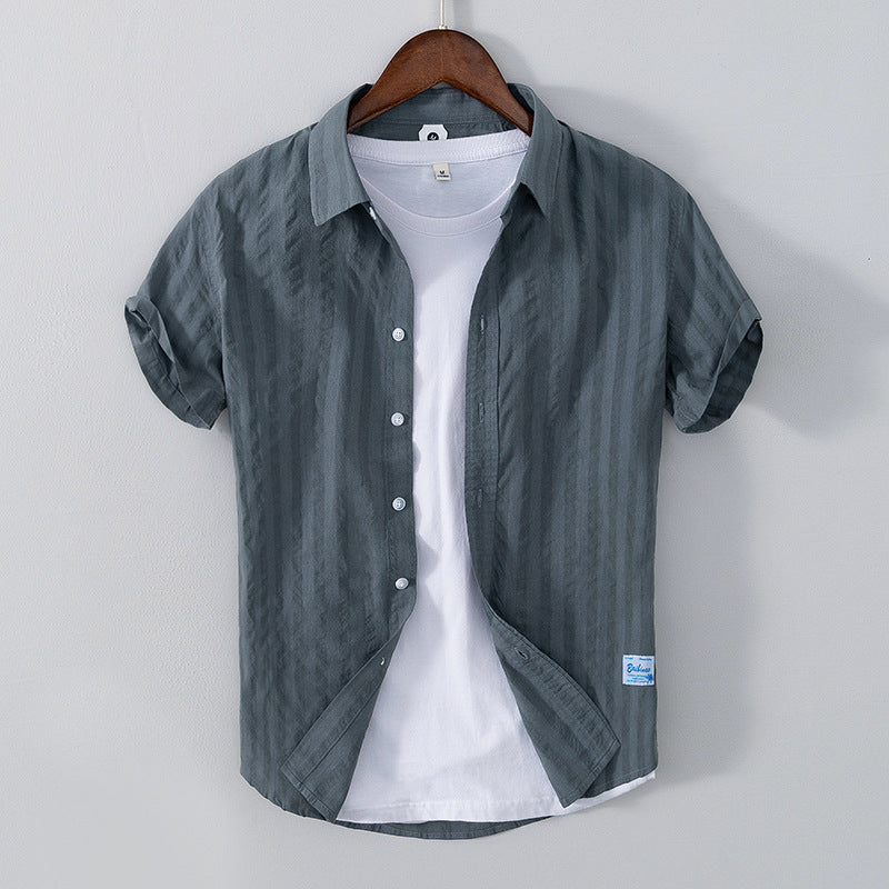 Leisure Striped Thin Short Sleeve Pure Cotton Shirt