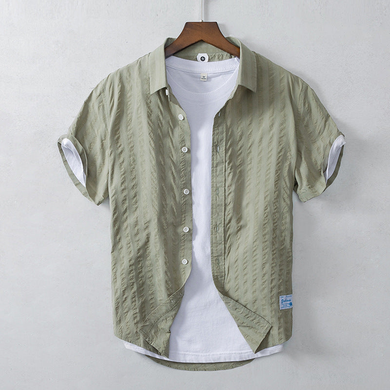 Leisure Striped Thin Short Sleeve Pure Cotton Shirt