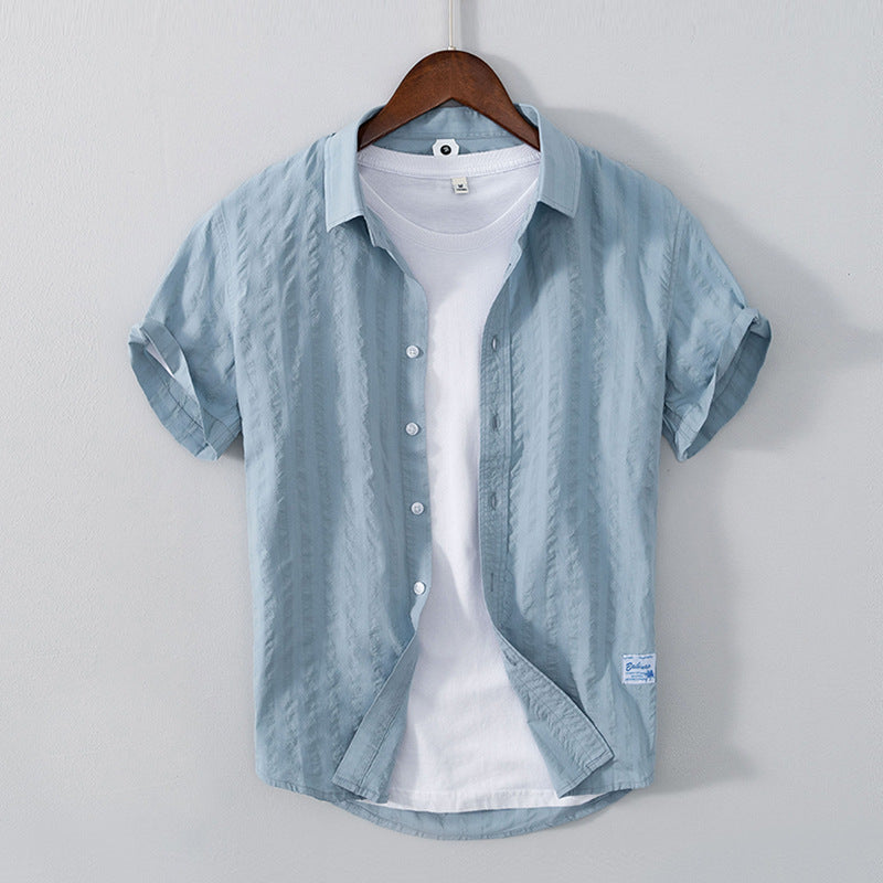 Leisure Striped Thin Short Sleeve Pure Cotton Shirt