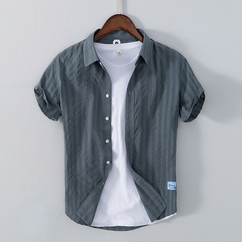 Leisure Striped Thin Short Sleeve Pure Cotton Shirt