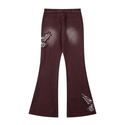 Fashionable Retro Butterfly Embroidered Jeans