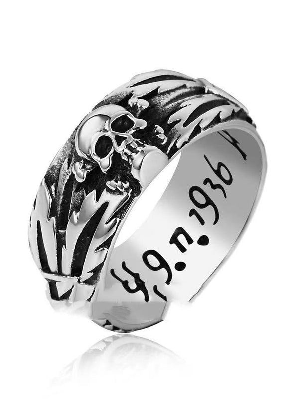 Stainless Steel Carved Cross Skull Ring