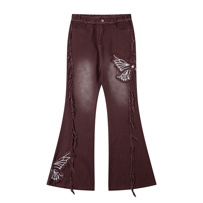 Fashionable Retro Butterfly Embroidered Jeans