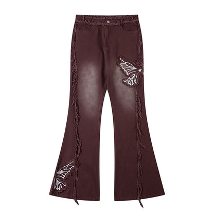 Fashionable Retro Butterfly Embroidered Jeans