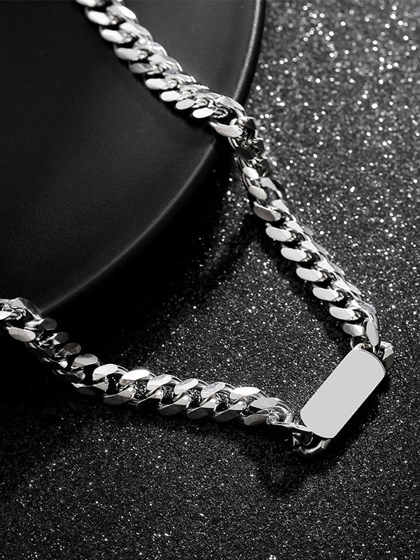 Silver Cuban Link Tag Chain Bracelet + Necklace Variation