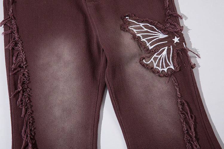 Fashionable Retro Butterfly Embroidered Jeans