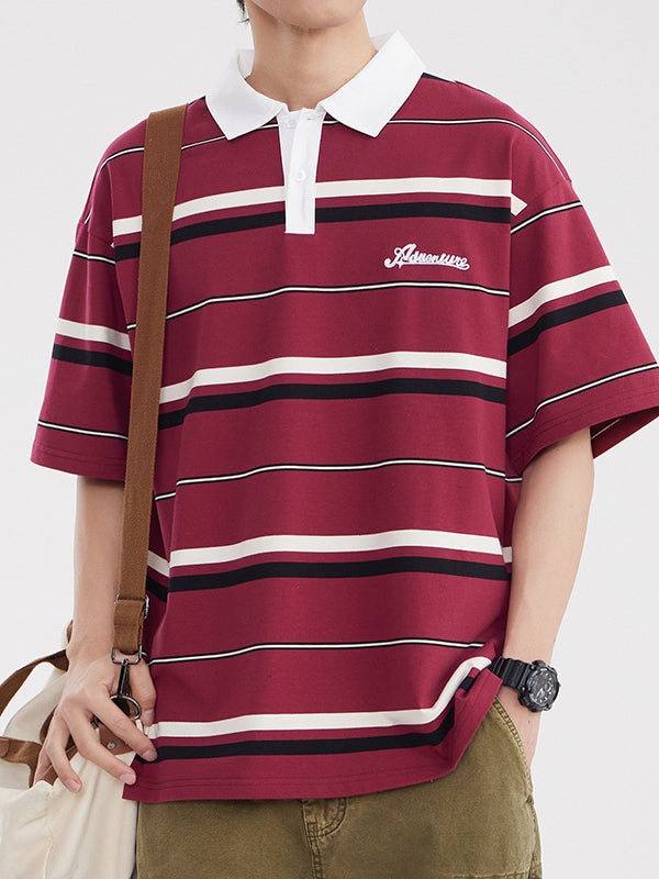 White Collar Striped Polo Shirt