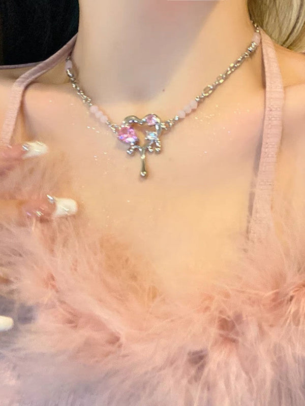 Water Drop Liquefied Metal Heart Necklace