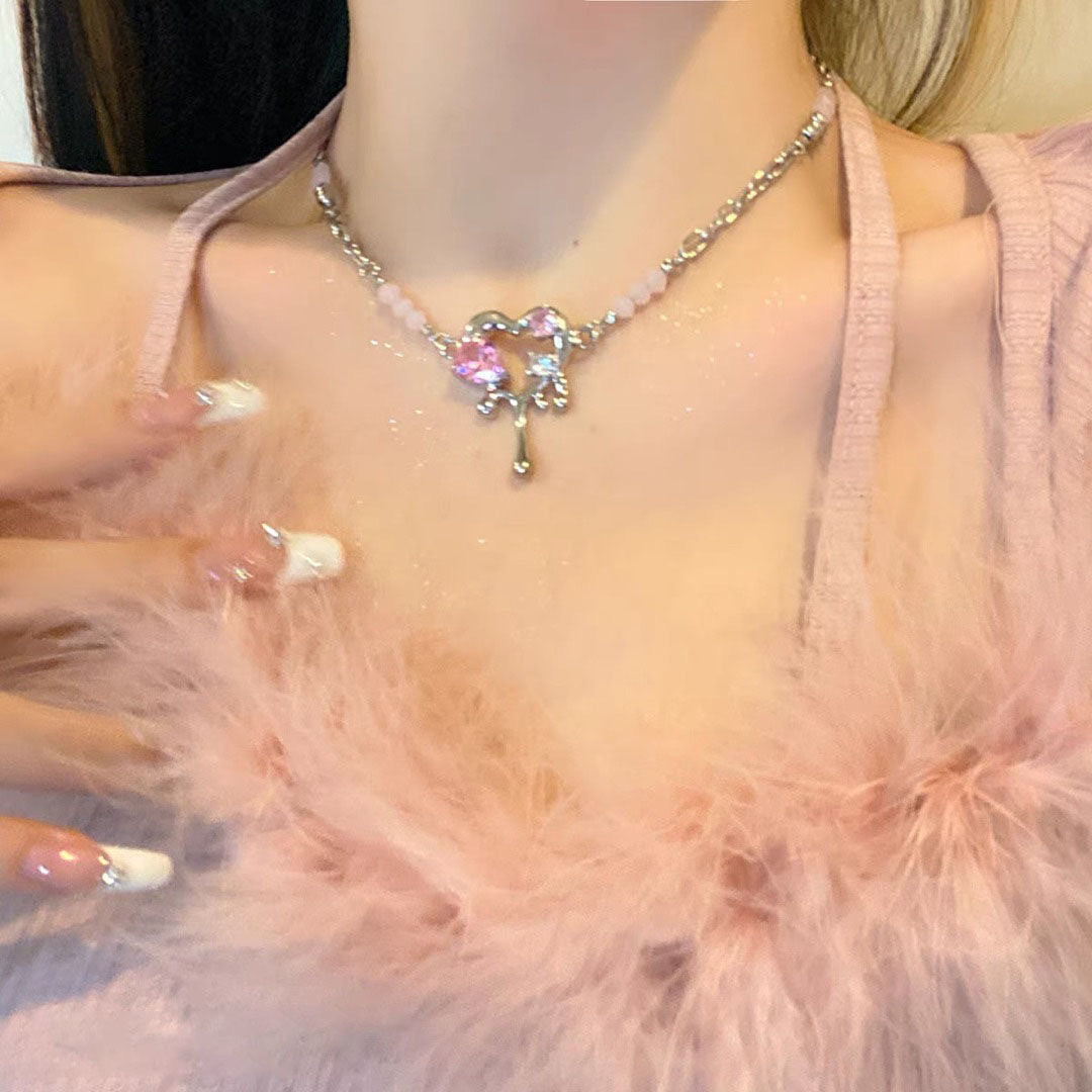 Water Drop Liquefied Metal Heart Necklace