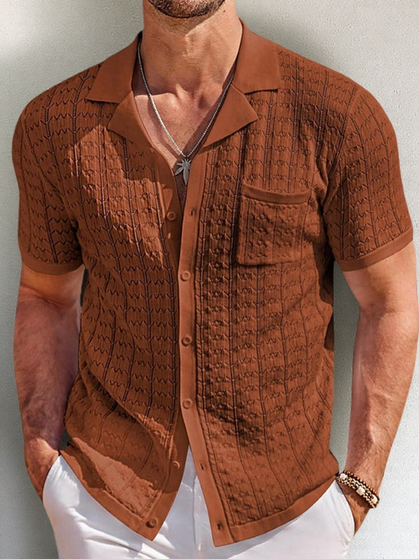 Short Sleeve Cuban Collar Knitted Polo Shirt