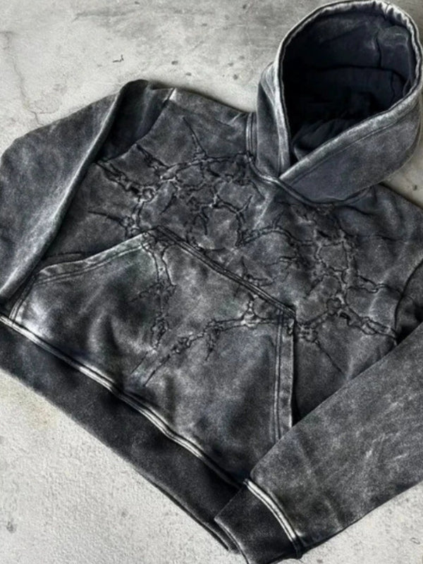 Gray Washed Spiked Print Hoodie