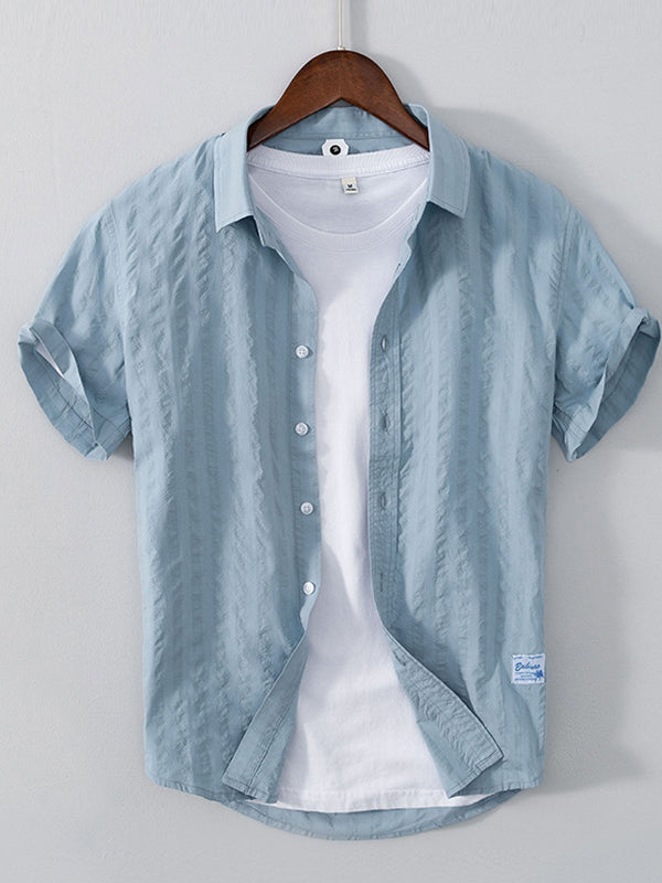 Leisure Striped Thin Short Sleeve Pure Cotton Shirt