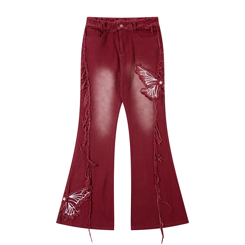 Fashionable Retro Butterfly Embroidered Jeans