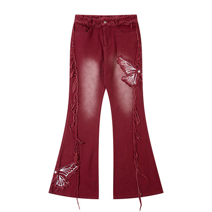 Fashionable Retro Butterfly Embroidered Jeans