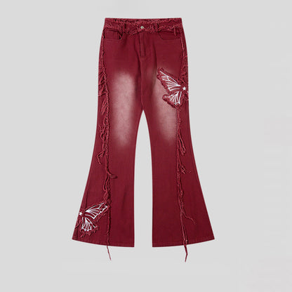 Fashionable Retro Butterfly Embroidered Jeans