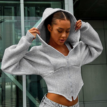 Zipper Hoodie Cardigan Y2K Street Long Sleeve Corset Jacket
