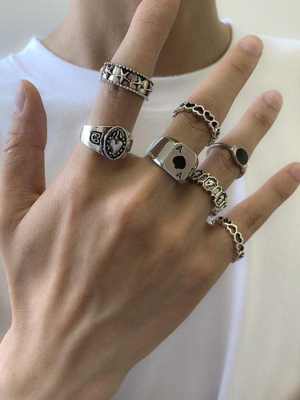 Vintage Gothic Silver Rings Set
