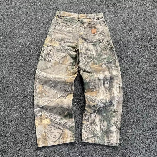 Camouflage Jeans American Style Old Washed Wide Leg Retro Loose Straight Jeans Y2K Camo