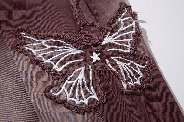 Fashionable Retro Butterfly Embroidered Jeans