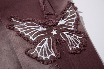 Fashionable Retro Butterfly Embroidered Jeans