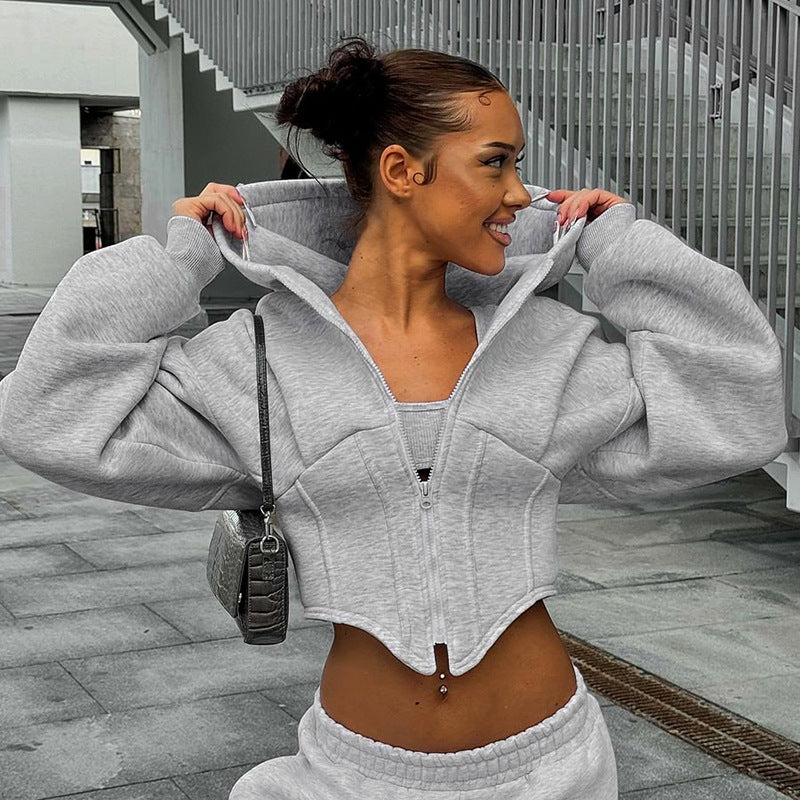 Zipper Hoodie Cardigan Y2K Street Long Sleeve Corset Jacket